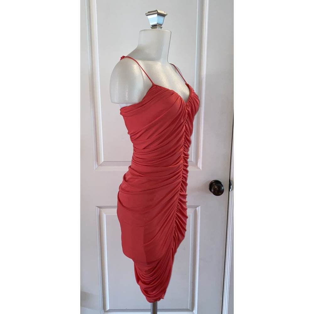 Halston Heritage Ruched Front Stretch Knit Dress Size S Spaghetti‎ Strap - Picture 3 of 13